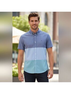 Tommy Hilfiger Blue Green Colorblock Casual Shirt